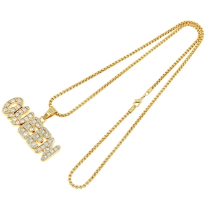 Collier hip hop plaqué or avec pendentif lettre QUEEN serti de strass brillants
