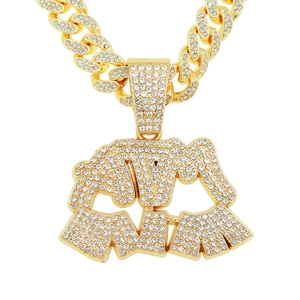 Collar Con Colgante De Letra Hip Hop Iced Out Para Hombre Aleación Con Pavé De Diamantes De Imitación Cadena Cubana Joyería