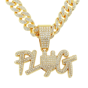 Collier en Alliage Hip Hop Pendentif Lettre en Strass pour Hommes Chaîne Maille Cubaine Accessoires de Bijoux Tendance Personnalité
