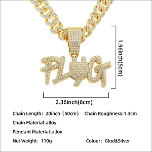 Collier hip hop avec pendentif lettre PLUG et chaîne cubaine dorée sertie de strass