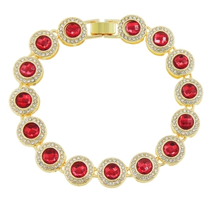 Men's Hip Hop Round Red Rhinestone Inlaid Bracelet Gold Silver Plated Alloy Punk Chunky Chain Wristband Jewelry Gift