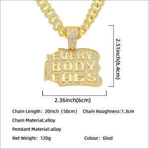 Hip hop gold plated Cuban chain necklace with iced out EVERY BODY EATS pendant for men