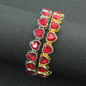 Bracciale hip hop da uomo con cristalli a cuore rossi in finiture argento e oro