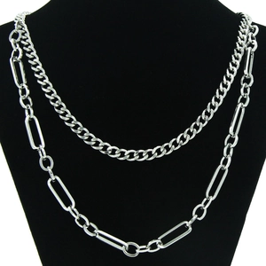 Collier Double Rangée en Acier Inoxydable Hip Hop pour Homme Femme Argent Mailles Cubaines Chaîne Trombone Bijoux Minimalistes
