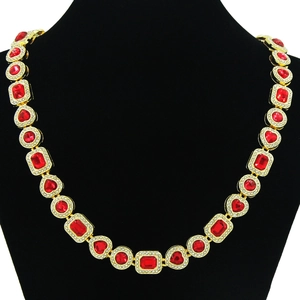 Herren Hip Hop Iced Out Geometrische Rote Strass Halskette Luxus Legierung Panzerkette Gold Silber Plattiert Schmuck Für Party