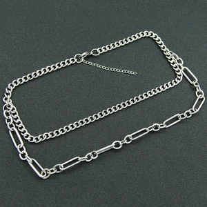 Collier double rangée en argent avec maille gourmette et trombone avec fermoir ajustable