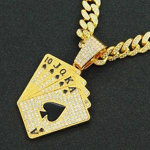 Iced Out Goldene Kubanische Kette mit Poker Royal Flush Diamant-Anhänger für Hip-Hop-Style