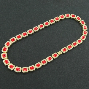 Hip hop gold bracelet with rectangular red gems and white zircon micro-paving for men