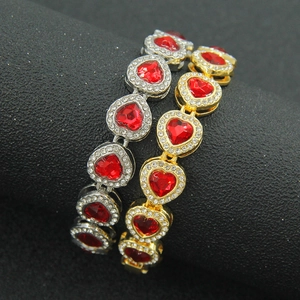 Hip hop style gold and silver heart bracelets with red rhinestones and pave crystals