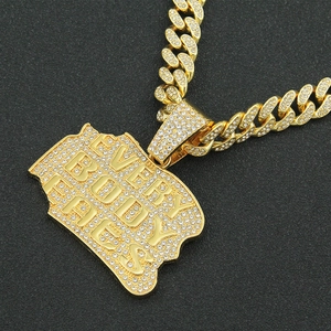 Hip hop gold plated necklace with iced out Cuban chain and Every Body Fades pendant