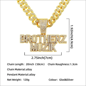 Hip hop Cuban link ketting met BROTHERZ MUZIK hanger met strassteentjes in 50cm lengte