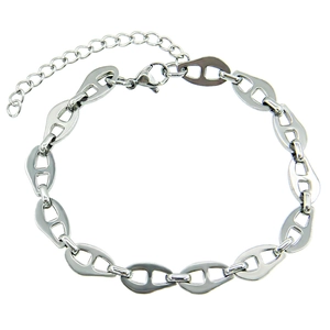 Bracciale a maglie irregolari in acciaio inossidabile lucido argento con chiusura a moschettone