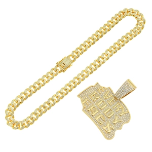Iced out Everybody Eats pendant on gold Cuban link chain necklace for hip hop style