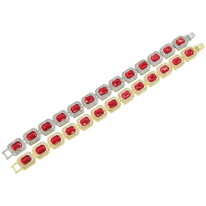 Men's hip hop tennis bracelet with rectangular red stones and pavé white zircon details