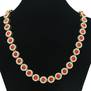 Collana a Catena Cubana Hip Hop Bracciale Uomo Donna Lega Strass Pietra Rossa Rotonda Iced Out Oro Argento Punk Gioielli Regalo