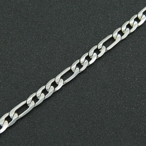 Silver Figaro chain necklace in stainless steel with textured 3+1 link pattern for unisex