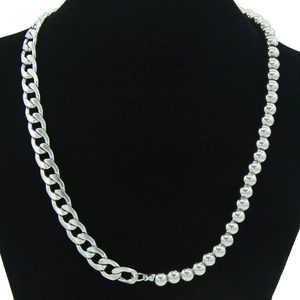 Titanium Steel Spliced Cuban Chain Bead Necklace Silver Industrial Hip Hop Choker For Women Men Unisex Punk Party Jewelry