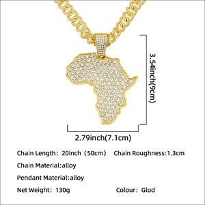 Gold iced out Africa map pendant with thick 1.3cm Cuban chain necklace for men