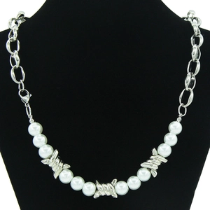 Barbed Wire Thorns Necklace Titanium Steel Patchwork White Glass Artificial Pearl Cuban Chain Punk Rock Goth Hip Hop Cool Jewelry
