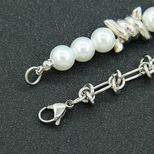 Silver thorn and pearl choker necklace with punk style lobster clasp for women