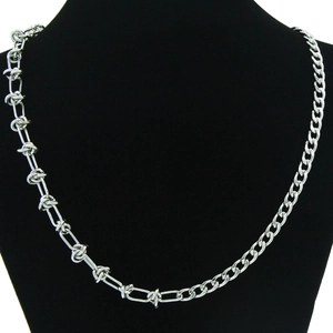 Unisex Punk Splicing Stainless Steel Curb Chain Necklace Hip Hop Barbed Wire Splicing Choker Streetwear Fashion Jewelry