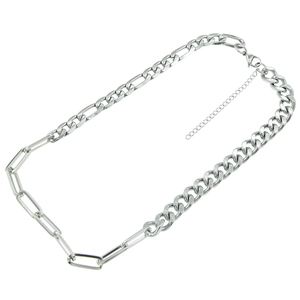 Polished silver stainless steel Figaro and Cuban link chain necklace with lobster clasp