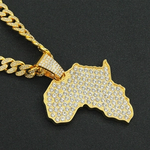 Hip hop gold Cuban link necklace with iced-out Africa map pendant for men fashion