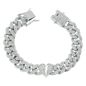 Hip Hop Iced Out Broken Heart Cuban Link Bracelet For Men Alloy Rhinestone Punk Bangle Trendy Streetwear Jewelry Gift