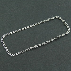 Unisex silver Cuban link splicing chain necklace in minimalist stainless steel punk style