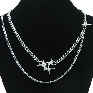 Double Layer Star Pendant Necklace Titanium Steel Cuban Link Chain With Rhinestone North Star Gothic Jewelry For Women