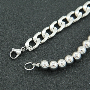 Silver Cuban link and bead chain spliced necklace with lobster clasp in industrial style
