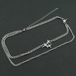 Silver double-layer Cuban chain necklace with sparkling star pendants and zircon accents