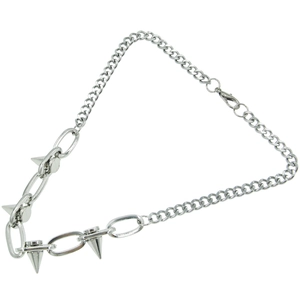 Collier cubain punk argenté avec maillons mixtes et pointes métalliques acérées