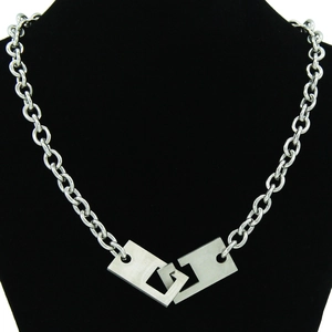 Industrial Style Stainless Steel Geometric Interlocking Pendant Necklace Punk Unisex Thick Chain Streetwear Jewelry Neck Accessory For Men Women
