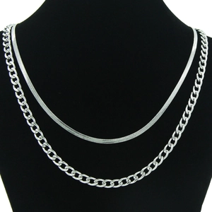 Collier Double Couche Chaîne d'Os de Serpent et Maillon Cubain en Acier Inoxydable Bijoux Punk Streetwear pour Hommes Femmes Argent