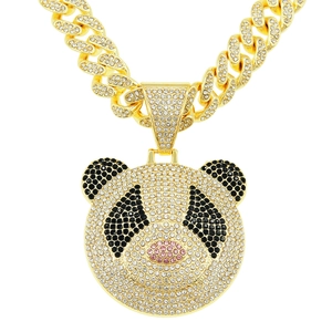 Collana con Ciondolo a Forma di Panda in Lega Hip Hop con Strass Luccicanti Catena a Maglie Cubane Placcata Oro Argento Gioielli Streetwear per Uomo Donna