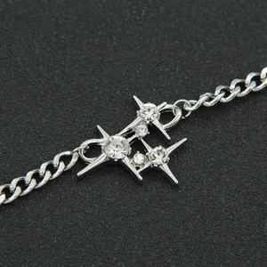 Double-layer stainless steel Cuban chain necklace with sparkling diamond star pendants