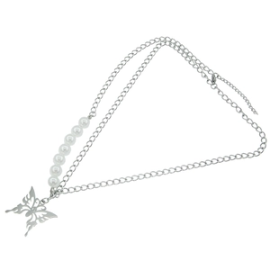 Retro multi-layer pearl necklace with hollow butterfly pendant and adjustable chain