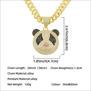 Pendente testa di panda hip hop con catena cubana dorata e strass scintillanti