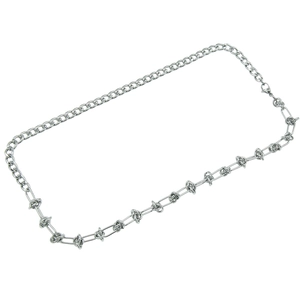 Silver Cuban link chain necklace with decorative industrial metal knot elements