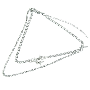 Double-layered titanium steel star pendant necklace with cubic zirconia in silver finish