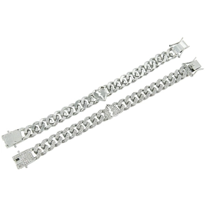 Hip hop silver Cuban link necklace with iced out broken heart pendant for men