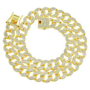 Hip Hop Bold Alloy Full Rhinestone Cuban Link Chain Necklace Gold Silver Plated Iced Out Cuban Necklace Street Fashion Men Jewelry