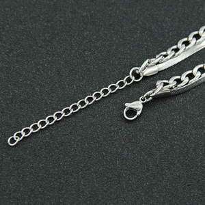 Collier double couche en acier inoxydable argenté avec maille gourmette et serpent