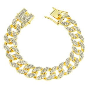 Bracciale Hip Hop da Uomo Esagerato con Strass Catena Cubana in Lega di Zinco Pavé Iced Out Gioielli a Mano Streetwear Cool