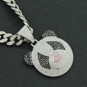 Collana hip hop con ciondolo a panda e catena cubana con strass per uomo e donna