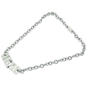 Industrial style silver stainless steel link chain necklace with engraved 808Bass plaques