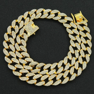 Men Hip Hop Iced Out Cuban Link Chain Necklace Alloy Rhinestone Paved Gold Silver Miami Choker Jewelry For Party