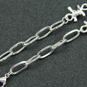 Punk style silver stainless steel barbed wire necklace with elongated oval chain links