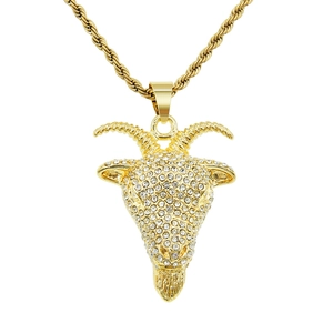 Collana Con Ciondolo a Testa Di Capra Hip Hop Per Uomo Con Strass Gioielli Animali Iced Out Catena a Fune Oro Argento
